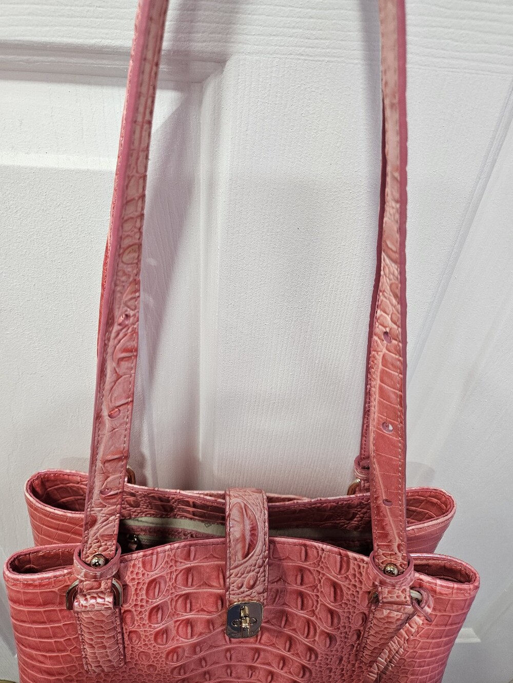 Brahmin Fiora Croc-Embossed Pink Bucket Bag - Picture 10 of 15